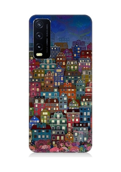 Vivo Y20s Uyumlu Minyatür Evler Ve Gece Desenli Silikon Kılıf