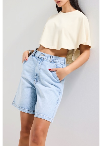 it's basic Kadın Ice 4s6-3 Skater Fit Bermuda Denim Şort Ice Rengi