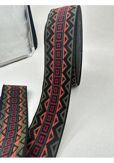 5 Cm Kilim Desenli Lastik-5 Metre Yeşil/turuncu