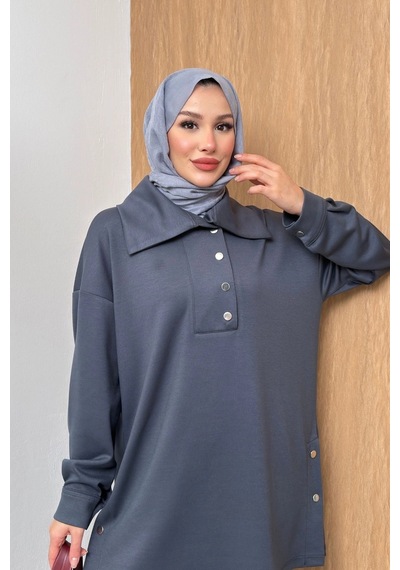 Mihran Butik Soho Elegance Yaka Detaylı Kadın Tesettür Alt Üst Takım Antrasit