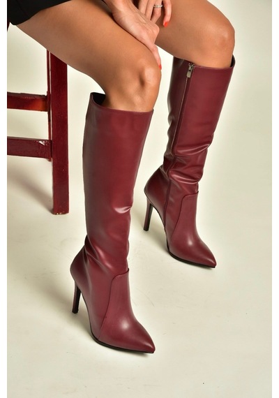 Fox Shoes N372530109 Bordo İnce Topuklu Kadın Çizme