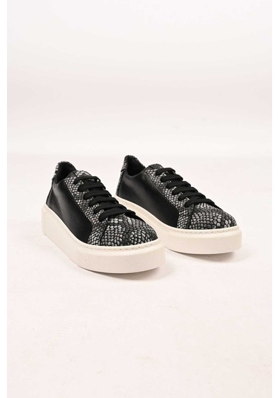 Bestello Bağcıklı Poli Taban Hakiki Deri Sneaker 101-5022-09-26k Kadın Ayakkabı Siyah