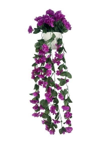 Yapay Çiçek Sarkan Lila Menekşe Krem Rengi Saksıda 4 Sarkan Dallı 70cm