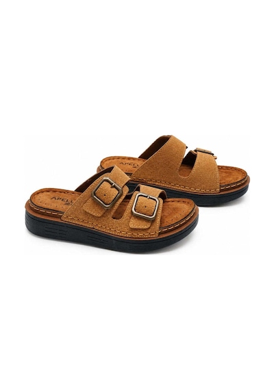 Modafocus Çift Tokalı Ortopedik Kadın Terlik - Camel - Camel Camel