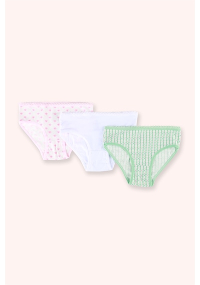 Panço Kız Çocuk Çiçek Desenli 3'lü Slip Seti Renkli