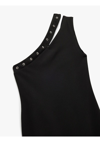 Koton Krep Scuba Kumaş Aksesuarlı Slim Midi Boy Tek Omuz Elbise Siyah 5sak80358ek Siyah