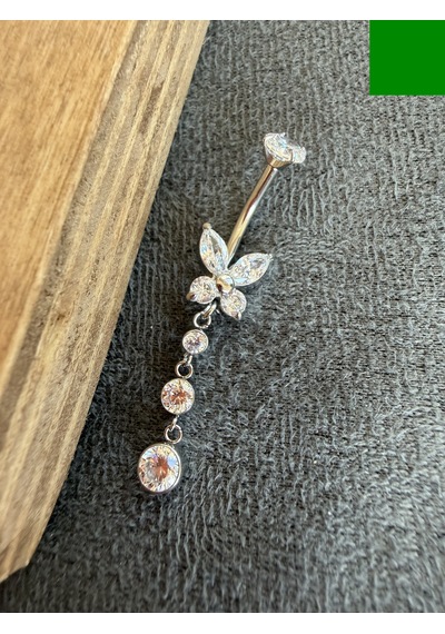 316 L Cerrahi Çelik Zirkon Taşlı Sallantılı Kelebek Model Göbek Piercingi Sarı