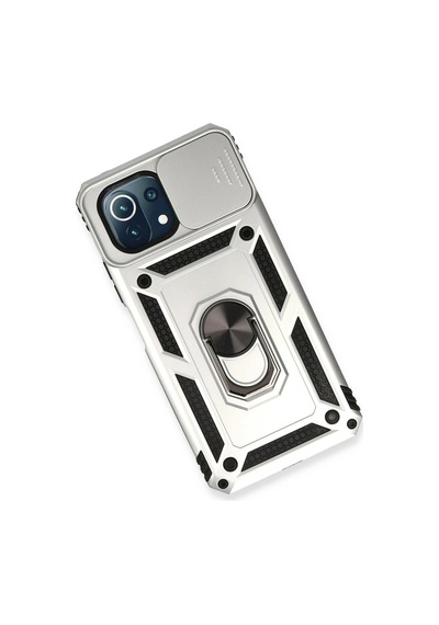 Xiaomi Mi 11 Lite Kılıf Pars Lens Yüzüklü Silikon Gümüş