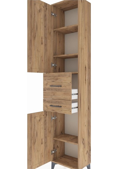 Arges Dolap 4 Raflı 2 Çekmeceli 2 Kapaklı 44x30x221 Çam-çam Çam