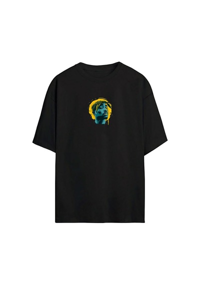 Thewert Unisex 2pac Baskılı Siyah Oversize Tshirt
