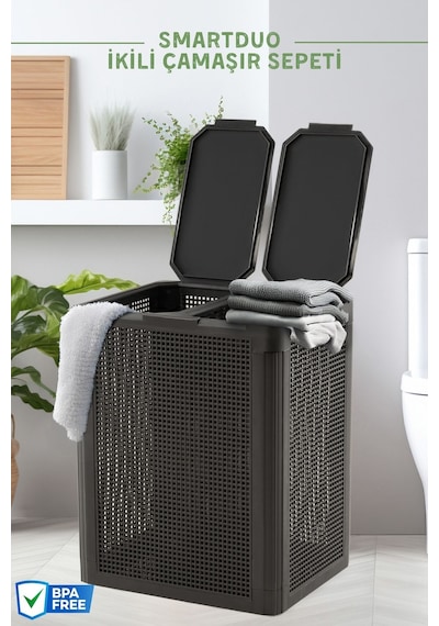 Smartduo İki Bölmeli Çamaşır Sepeti 84lt. Antrasit