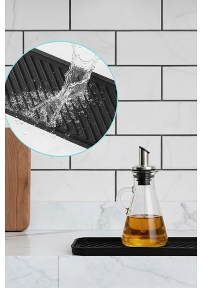 Siyah Silikon Yağdanlık Yağlık Standı Altlık Çok Amaçlı Organizer Sabunluk Altlığı 23x10 Cm Diğer