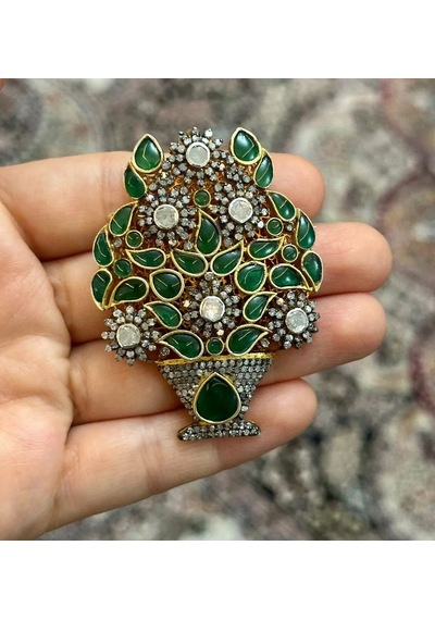 Zümrüt Elmas Broş Altın - Sarı