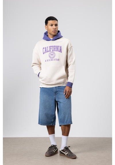 Vamos Çift Renk Baskılı Oversize Sweatshirt Taş