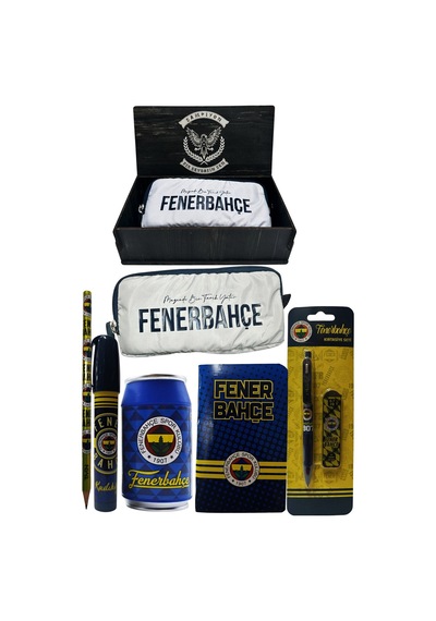 Fenerbahçe Orjinal Lisanslı Lacivert Kutu Kalemtraş Ahşap Kutulu 6'lı Kırtasiye Seti Fb Laci Yeni