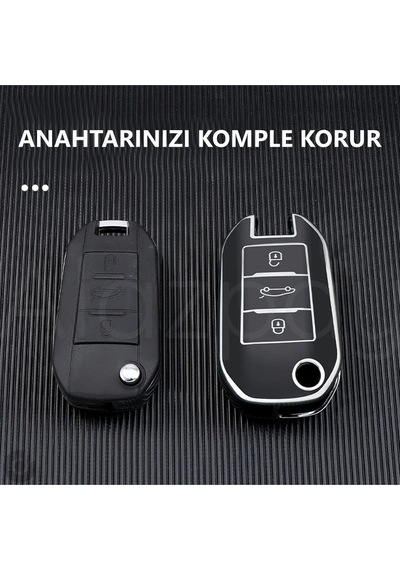 Peugeot 208 301 307 308 508 2008 3008 Partner Van Tpu Anahtar Kılıfı Beyaz Gümüş
