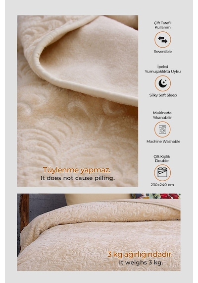 Evlen Home 3 Kg Embos Baskılı Pamela Kalın Çift Kişilik Battaniye 230x240 Cm Cappuccino Cappuccino