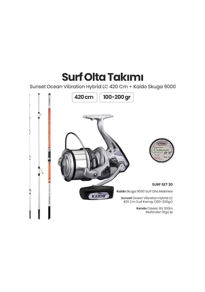Sunset Ocean Vibration Hybrid Lc 420 Cm Surf Kamışı - Kaido Skuga 9000 Surf Set 30