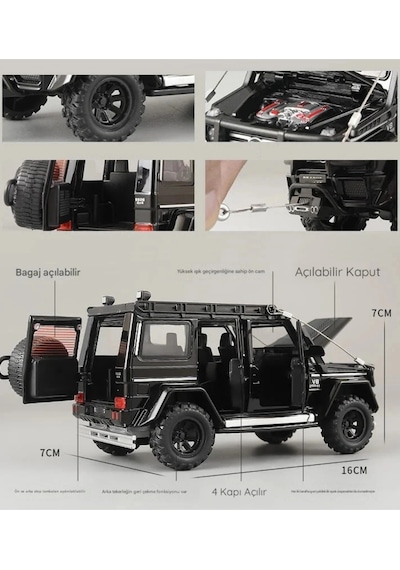 1:32 Mercedes G63 Brabus Metal Diecast Model Araba - Sesli Işıklı Çek Bırak Oyuncak Jip Beyaz