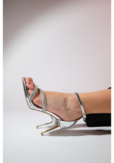Luvishoes Laredo Gümüş Taşlı Kadın Platform Topuklu Abiye Ayakkabı