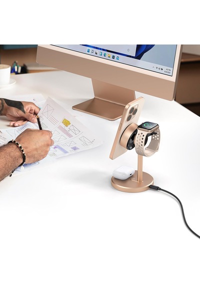 Ch-2463 3in1 15w Magq Qi2 Magsafe İphone Kablosuz Şarj Standı Titanyum Çok Renkli