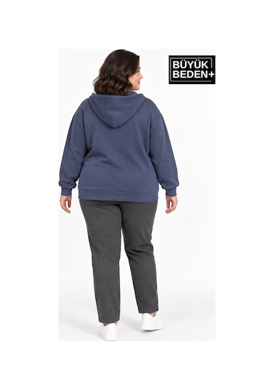 Süperlife Kadın Büyük Beden Fermuarlı Kapüşonlu Cepli Sweatshirt Hırka Rahat Kalıp Spr26bhrk961 Indigo Süperlife Kadın Büyük Beden Fermuarlı Kapüşonlu Cepli Sweatshirt Hırka Rahat Kalıp Spr26bhrk961 Indigo