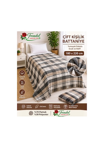 Çift Kişilik Battaniye 180x220 Cm %70 Pamuk %30 Polyester Yumuşak Dokulu Sıcak Tutucu Ekose Battaniye Kahverengi Kahverengi Çift Kişilik Battaniye 180x220 Cm %70 Pamuk %30 Polyester Yumuşak Dokulu Sıcak Tutucu Ekose Battaniye Kahverengi Kahverengi