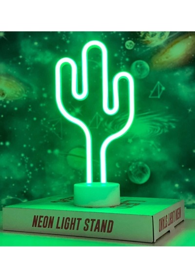 Mobgift Yeşil Kaktüs Tasarımlı Neon Lamba Renkli