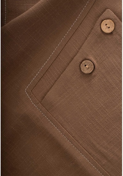 Cigit Kontrast Dikişli Keten Bluz 2-7 Yaş Caramel Kahverengi
