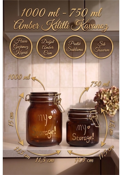 2'li Kilitli Cam Kavanoz Seti 1000 Ml + 750 Ml Sızdırmaz Contalı Kapaklı Kalın Cam Erzak Saklama Kavanozu Paslanmaz Çelik Kilit Mekanizmalı Dekoratif Saklama Kabı Kahverengi Kahverengi 2'li Kilitli Cam Kavanoz Seti 1000 Ml + 750 Ml Sızdırmaz Contalı Kapaklı Kalın Cam Erzak Saklama Kavanozu Paslanmaz Çelik Kilit Mekanizmalı Dekoratif Saklama Kabı Kahverengi Kahverengi