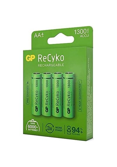 Gp Batteries Recyko+ 1300 Aa Kalem Ni-mh Şarjlı Pil, 1.2 Volt, 4'lü Kartela