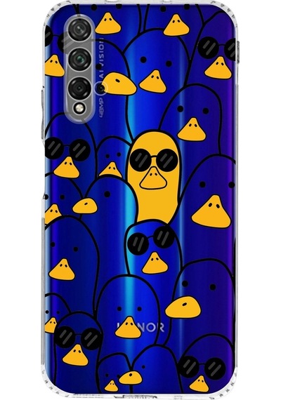 Huawei Honor 20 Kamera Korumalı Kapak Duck Tasarımlı Şeffaf Kılıf Şeffaf