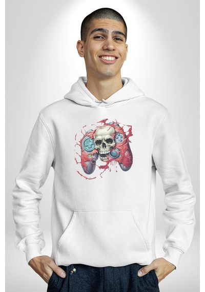 Oyun Kumandası İnsanı Ele Geçirişi Kadın Erkek Beyaz Kapüşonlu Sweatshirt Hoodie Beyaz