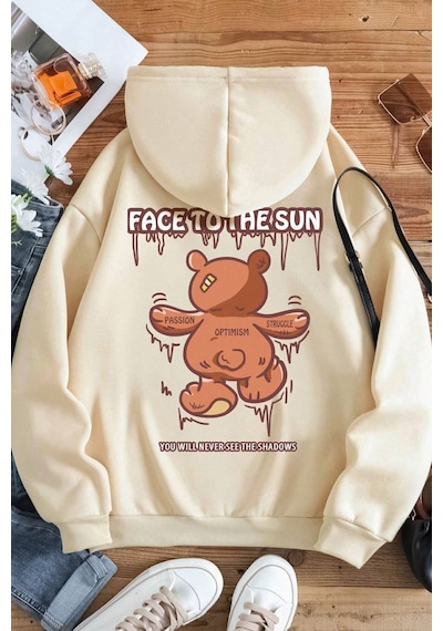 Uyguntarz Unisex Face To The Sun Baskılı Sweatshirt Bej