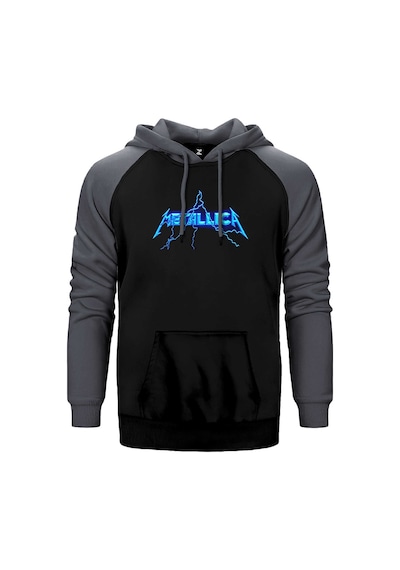 Metallica Logo Lightning Gri Renk Reglan Kol Kapşonlu Sweatshirt Gri