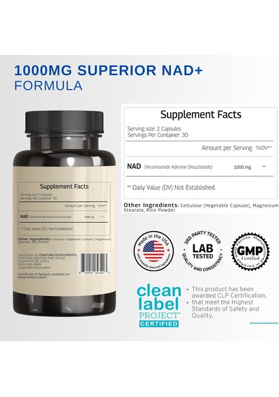 Vınatura Nad Nicotinamide Adenine Dinucleotide 1000mg - Pure Nad For  60 Caps Aromasız