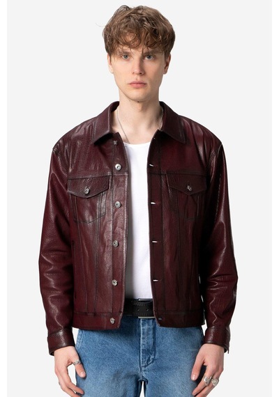 Dericlub Sidney Erkek Jumbo Spor Hakiki Deri Ceket Bordo Bordo