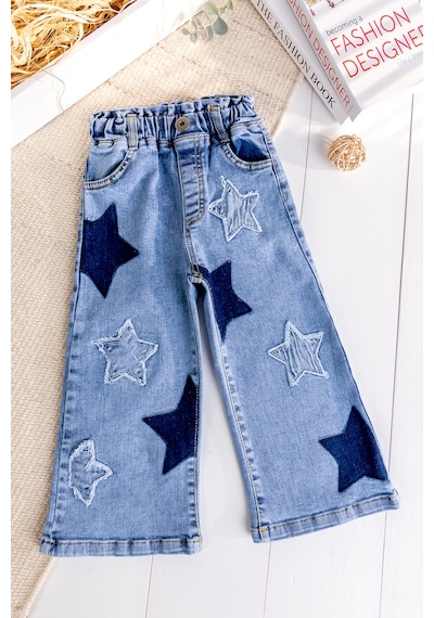 Babymod Yıldız İşlemeli Denim Kız Çocuk Kot Pantolon Mavi