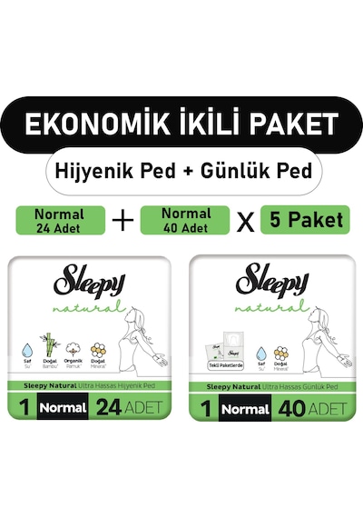 Sleepy Natural Ultra Ped Normal 24'lü + Uzun Günlük Ped 5 x 40'lı
