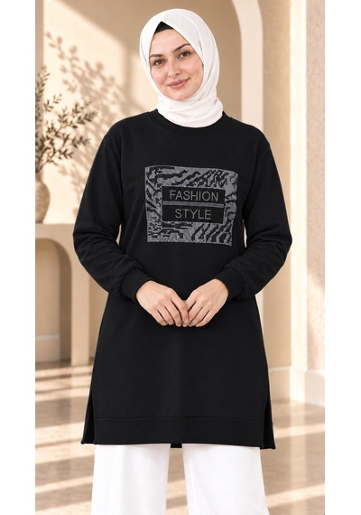 Unika Boutique Kadın Taş Detaylı Fashion Uzun Sweatshirt Tunik Çok Renkli