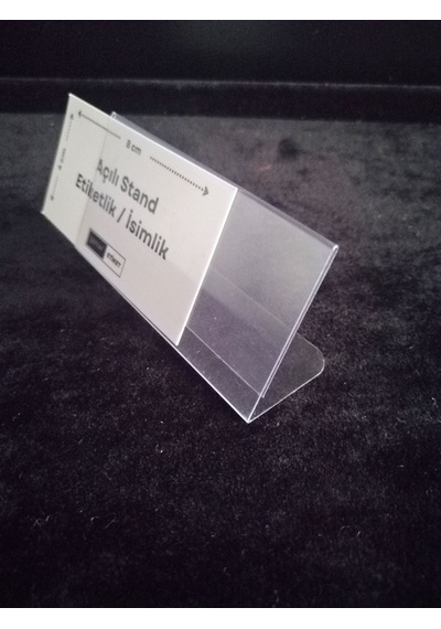 10 Ad Şeffaf Pvc Etiketlik İsimlik 8x4 Cm Kartvizitlik Ayaklı