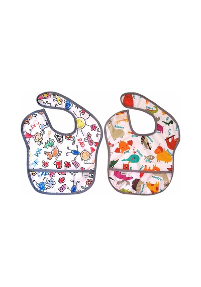 2 Adet Ekonomik Set 6-24 Ay Zoo Ve Family Desen Sıvı Geçirmeyen Cepli Cırtlı Mama Önlüğü Belirtilmemiş