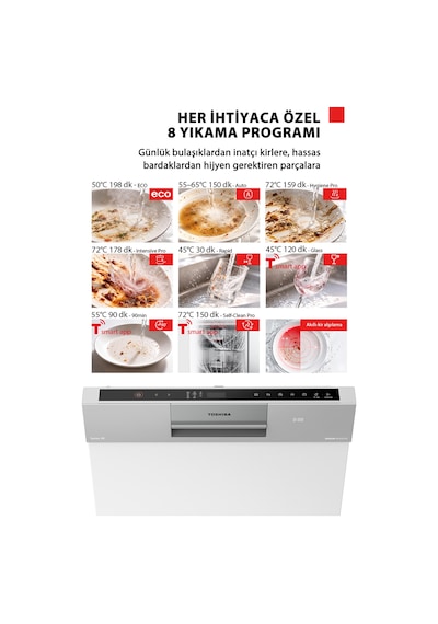 Toshiba DW-14F6ME W TR Uv Hijyen Ve Breez Dry Kurutma 8 Programlı Bulaşık Makinesi Beyaz