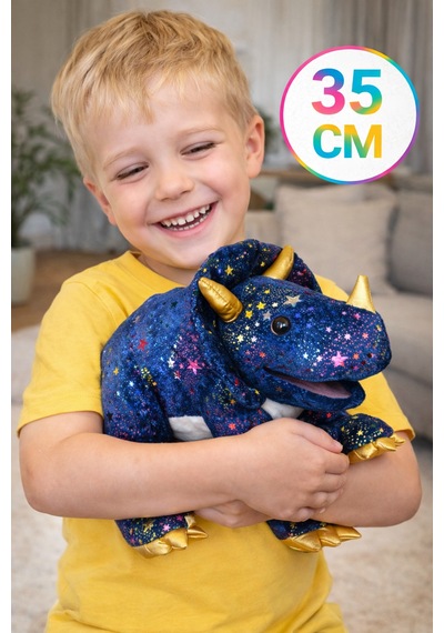 Yıldız Desenli Triceratops Peluş Oyuncak 35 Cm Yumuşak Büyük Dinozor Kız Çocuk Hediyesi