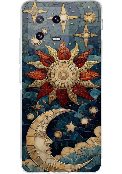 Printify Xiaomi Mi 13 İle Uyumlu Vitray Sol Ve Luna Tasarımlı Şeffaf Silikon Kılıf Şeffaf