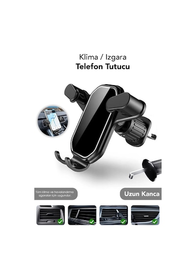 Izgara Telefon Tutucu - 360 Dönebilen Kancalı Tüm Telefonlara Uyumlu Araç İçi Telefon Tutucu Siyah