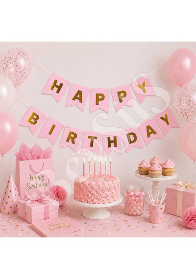 Happy Birthday Banner Pembe Tüm Yaşlar