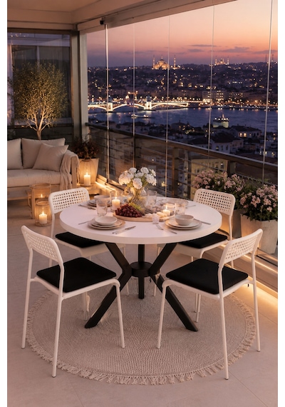 Beyaz 4 Kişilik Minderli Balkon Takımı, Balkon Masası, Balkon Sandalyesi, Yuvarlak Masa, Yemek Masası, Mutfak Masa Sandalye Takımı, 4 Sandalye 1 Masa Beyaz/siyah-beyaz Beyaz 4 Kişilik Minderli Balkon Takımı, Balkon Masası, Balkon Sandalyesi, Yuvarlak Masa, Yemek Masası, Mutfak Masa Sandalye Takımı, 4 Sandalye 1 Masa Beyaz/siyah-beyaz