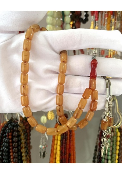 Tesbihci Kesme Model Sarı ,kırmızı İmameli Sıkma Kehribar Tesbih
