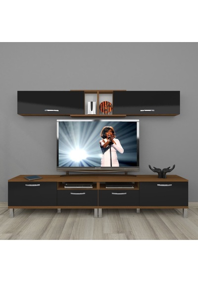 Decoraktiv Eko 5220 Mdf Krom Ayaklı Tv Ünitesi Tv Sehpası Ceviz - Siyah
